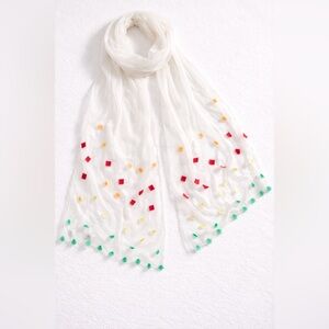 The Worth Collection Silk Chiffon Scarf Sheer White Multicolor 89x20